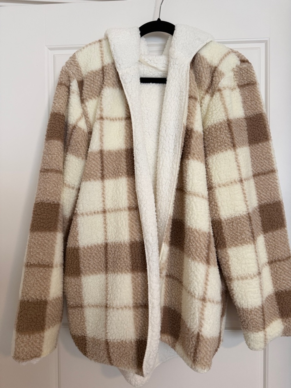 Plaid Teddy Sherpa Hooded Jacket